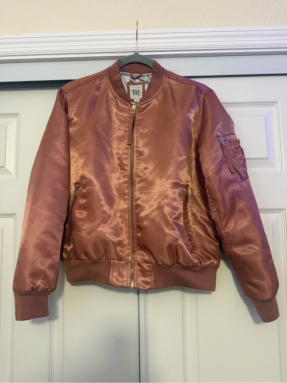 GAP Insulated Satin Like Bomber Jacket Rose Copper Pink Size Small